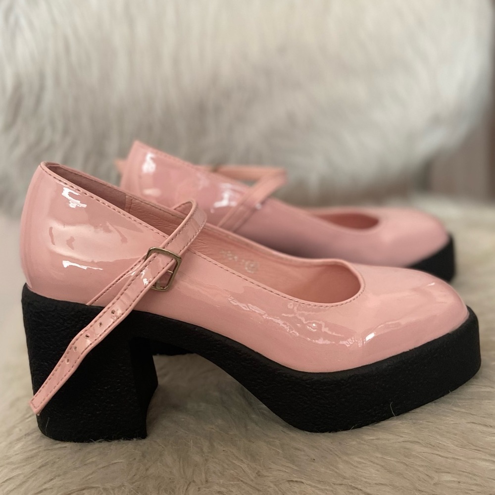 Mary Jane Pink Black Platforms